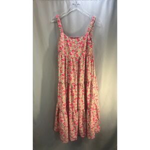 Hailey & Co Tiered Maxi Dress Womens Small Pink Floral Print Low Scoop Back